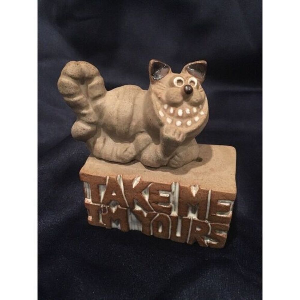 Old PIC USA Stoneware Pottery Grinning Cheshire Cat Figurine Take Me I'm Yours